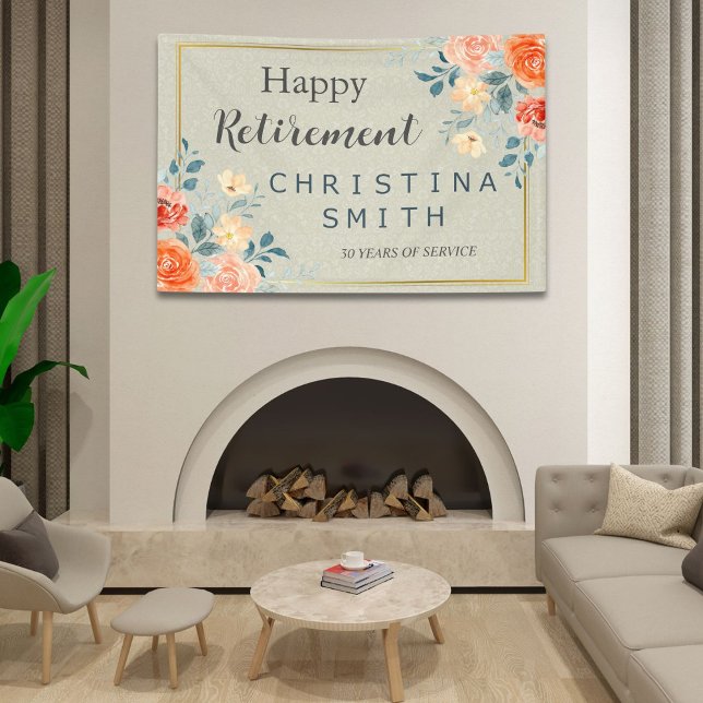 Rustic Antique Floral Watercolor Retirement Party Banner (Rustic Antique Floral Watercolor Retirement Party Banner)
