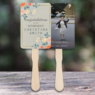 Rustic Antique Floral Watercolor Retirement Party Hand Fan
