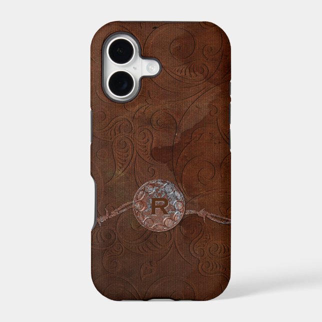 Rustic Antique Look Embossed Leather Monogram (Back)