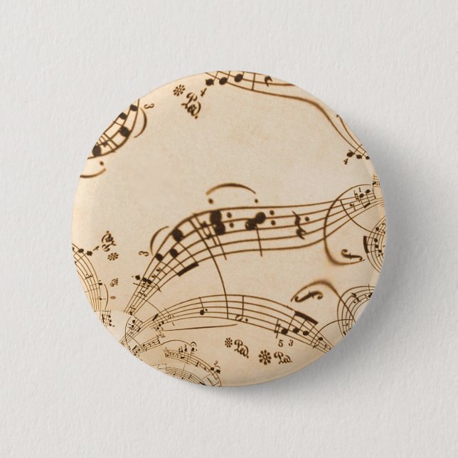 Rustic Antique Musical Notes 6 Cm Round Badge (Front)