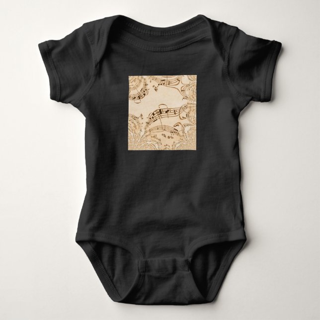 Rustic Antique Musical Notes Baby Bodysuit (Front)