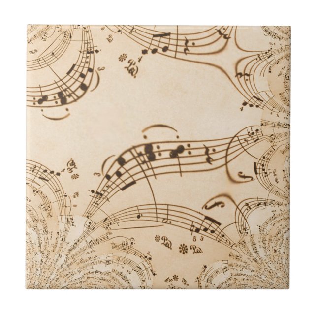 Rustic Antique Musical Notes Ceramic Tile (Front)