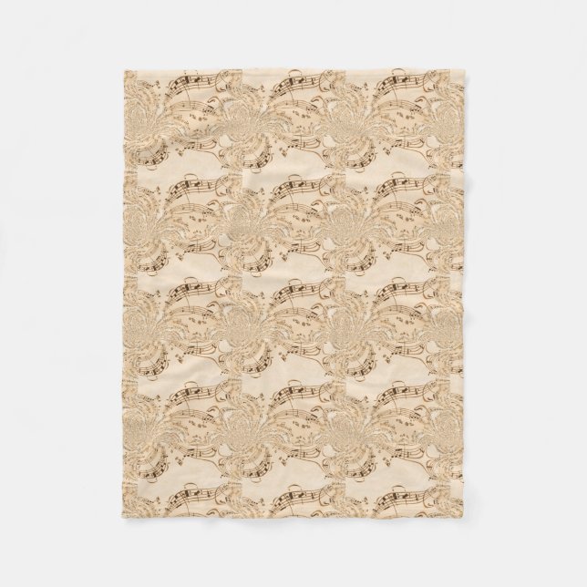 Rustic Antique Musical Notes Fleece Blanket (Front)