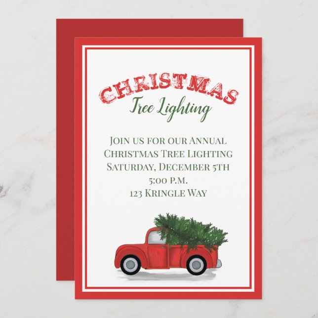 Rustic Antique Red Truck Country Tree Classic Invitation (Front/Back)