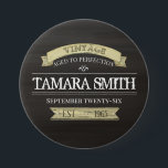 Rustic Antiqued Vintage Birthday 7.5 Cm Round Badge<br><div class="desc">Vintage Birthday Sign with old-looking banner and wood grain look. An old-fashioned simple design for any age's birthday,  especially over the hill. Minimalistic representation of a vintage sign depicting birth date,  and birth year. With swirling elements that have been made to look antiqued.</div>