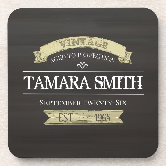 Rustic Antiqued Vintage Birthday Square Coaster (Front)