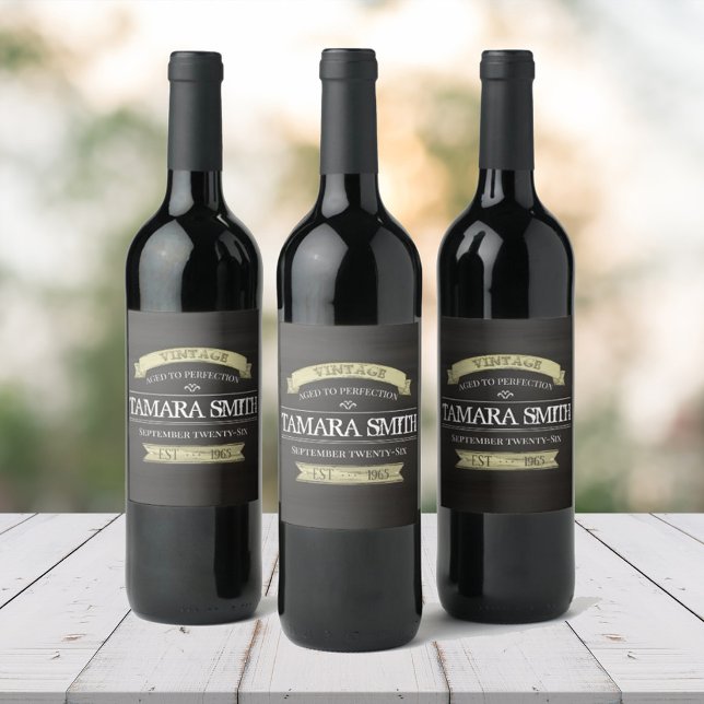 Rustic Antiqued Vintage Birthday Wine Label (Creator Uploaded)