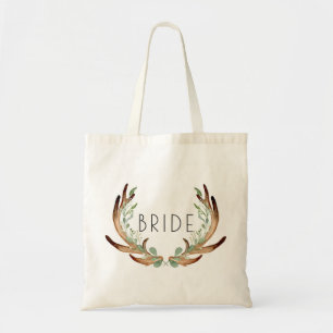 Rustic Antler and Greenery Watercolor Bride Tote Bag