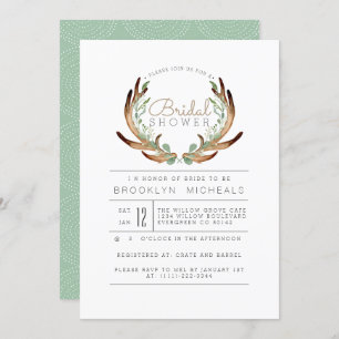 Rustic Antler and Vine Watercolor Bridal Shower Invitation