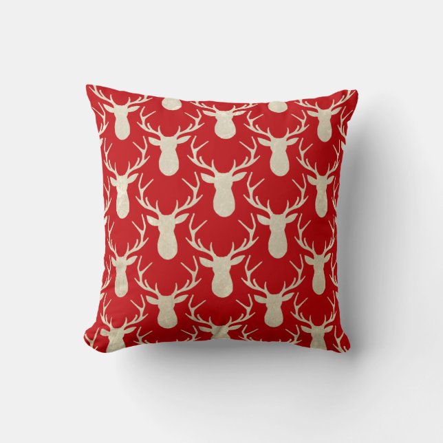 Rustic Antler Deer Woodland Pillow (Front)