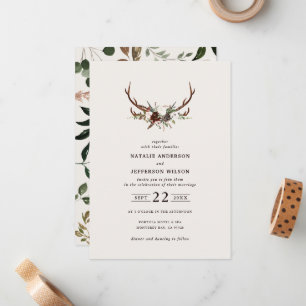 Rustic Antler Floral Wedding Boho Woodland Barn Card