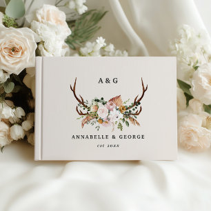 Rustic Antler Floral Wedding Boho Woodland Guest Book