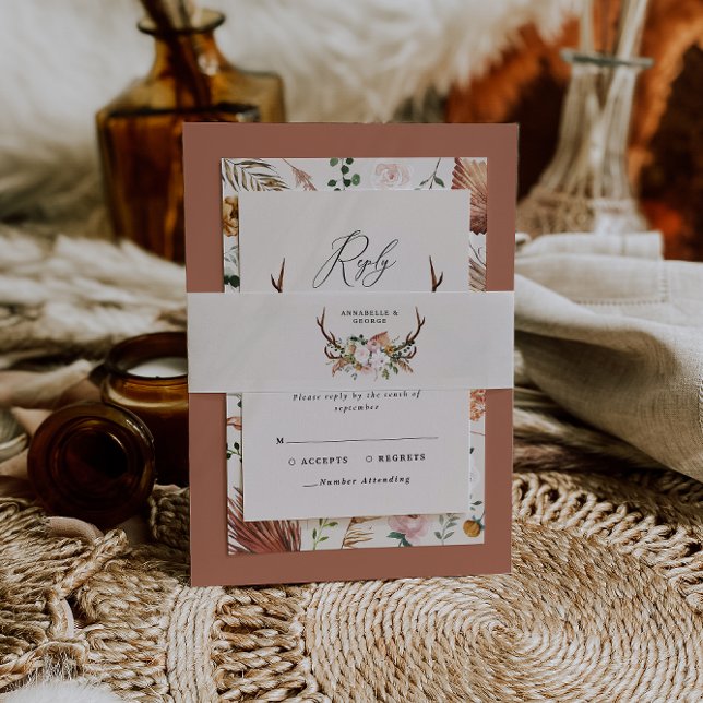 Rustic Antler Floral Wedding Boho Woodland Wrap Invitation Belly Band (Creator Uploaded)