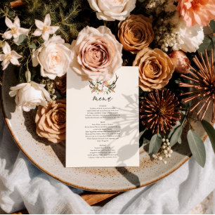 Rustic Antler Floral Wedding Menu Boho Woodland