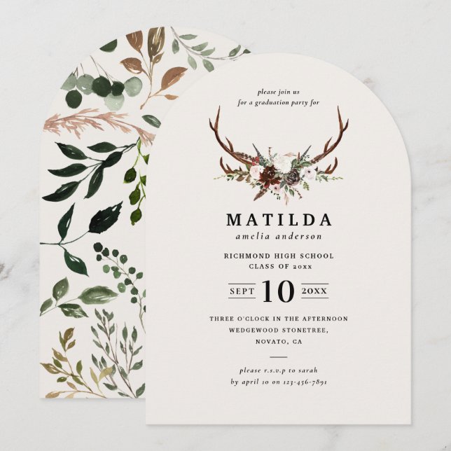 Rustic antler graduation party invite (Front/Back)