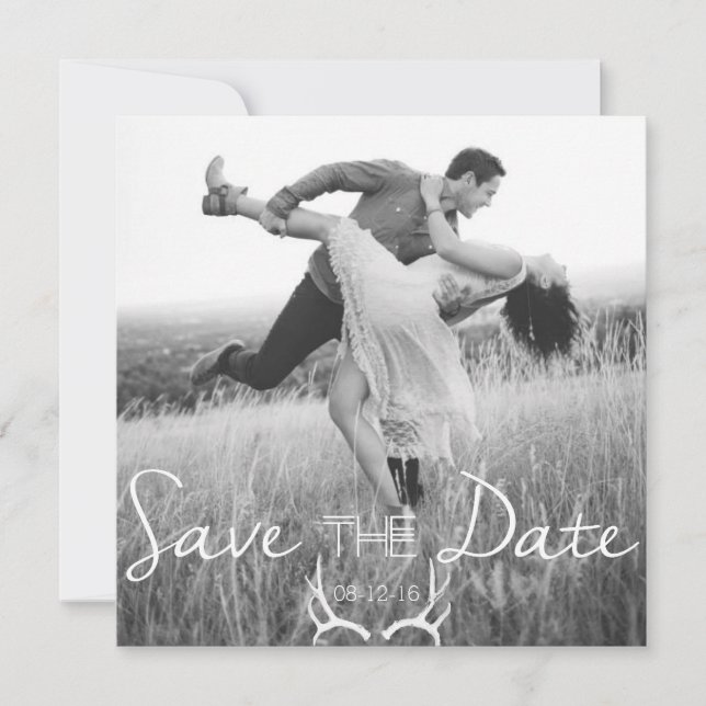 Rustic Antler Graphic | White Save the Date (Front)