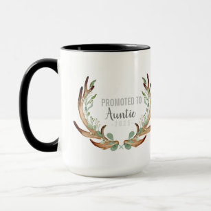Rustic Antler & Greenery Promoted to Auntie Mug