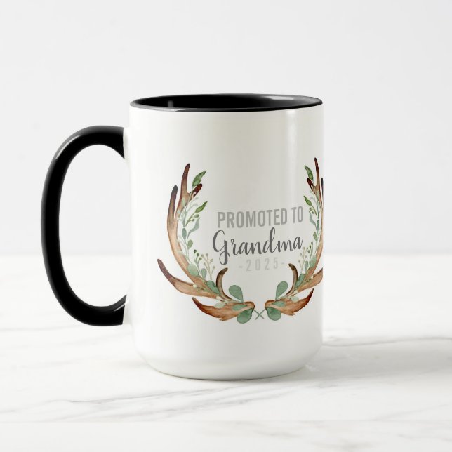 Rustic Antler & Greenery Promoted to Grandma Mug (Left)