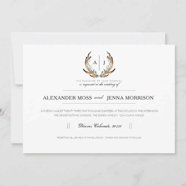 Rustic Antler | Minimalist Wedding Invite (Front)