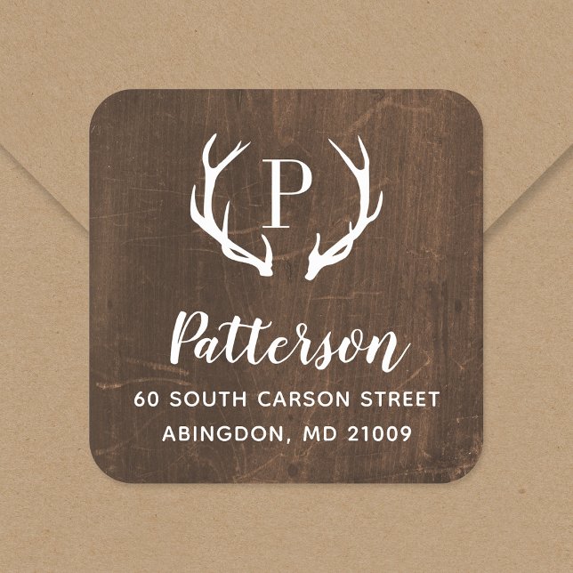 Rustic Antler Monogram Return Address Label (Creator Uploaded)