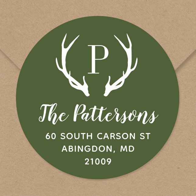Rustic Antler Monogram Return Address Label (Creator Uploaded)