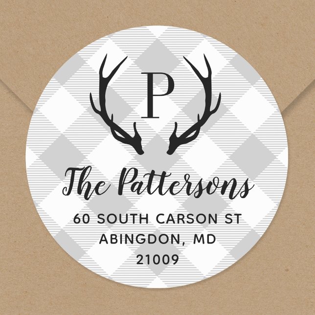 Rustic Antler Monogram Return Address Label (Creator Uploaded)