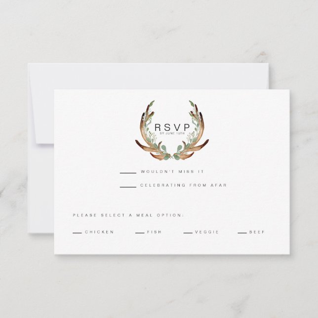 Rustic Antler Watercolor | RSVP | Wedding Save The Date (Front)
