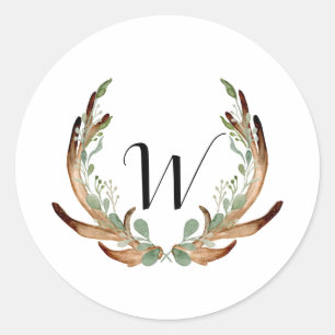 Rustic Antler Watercolor   Simple Wedding Classic Round Sticker