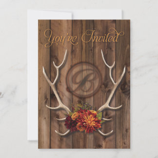 rustic antler wedding Invitation