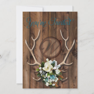 rustic antler wedding Invitation with Magnolia