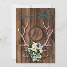 rustic antler wedding Invitation with Magnolia
