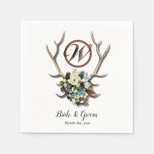 Rustic Antler wedding napkin Paper Napkin (Front)