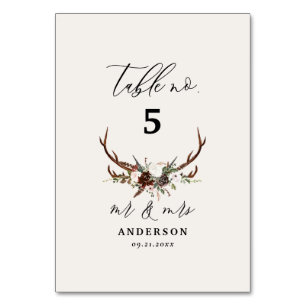 Rustic Antler Wedding Woodland Deer Table Number