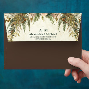 Rustic Antler Woodland Floral Wedding Envelope