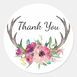 Rustic Antlers Boho Floral Allure Classic Round Sticker