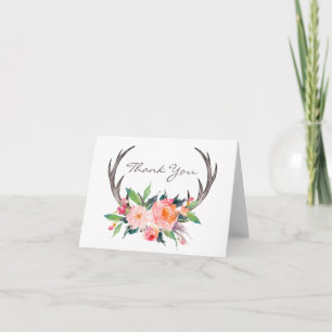 Rustic Antlers Boho Floral Thank You Card
