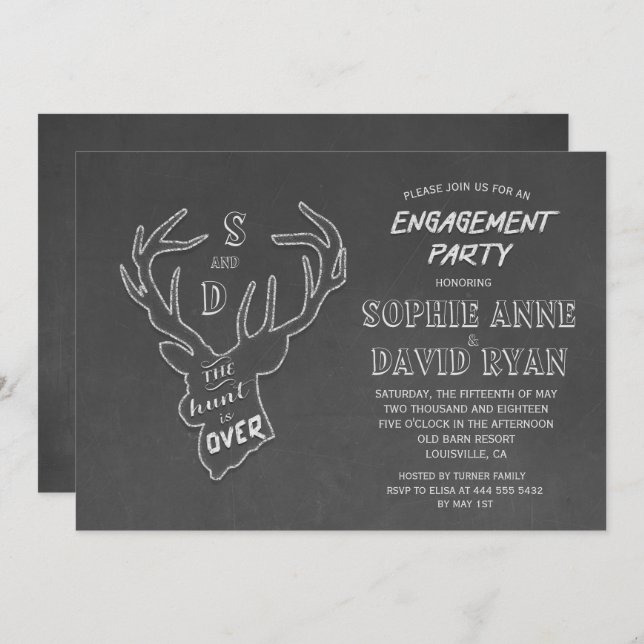 Rustic Antlers Chalk Engagement Party Invitation (Front/Back)