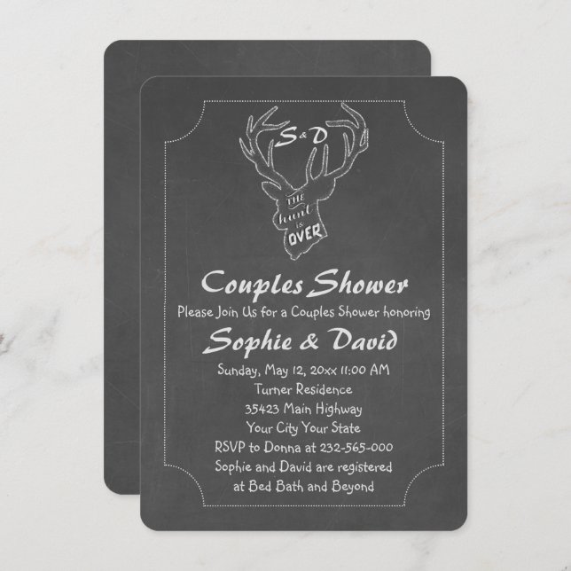 Rustic Antlers Chalk Engagement Party Invitation (Front/Back)