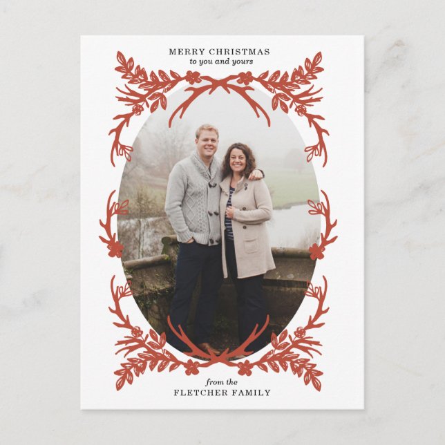 Rustic Antlers Christmas Photo Card (Front)