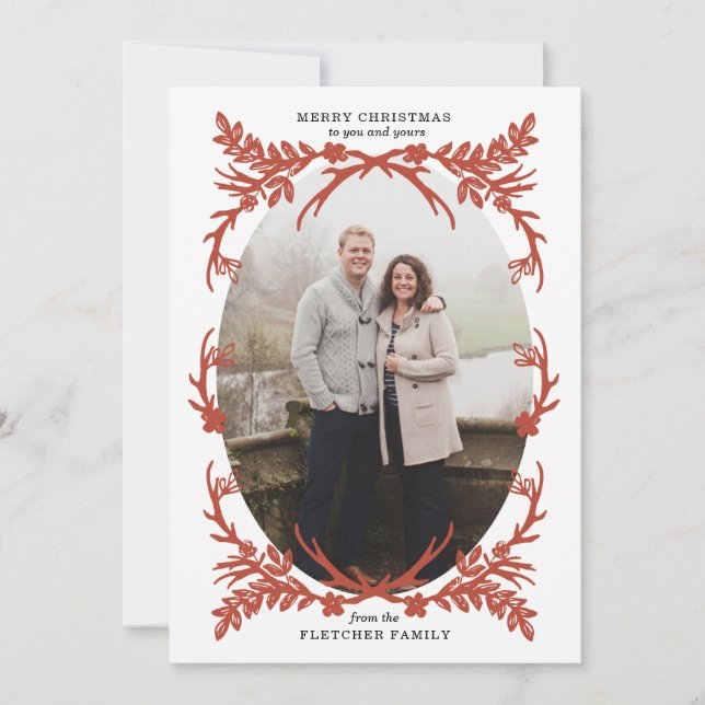Rustic Antlers Christmas Photo Card (Front)