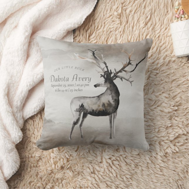 Rustic Antlers | Ethereal Woodland Boy Baby Stats Cushion (Blanket)
