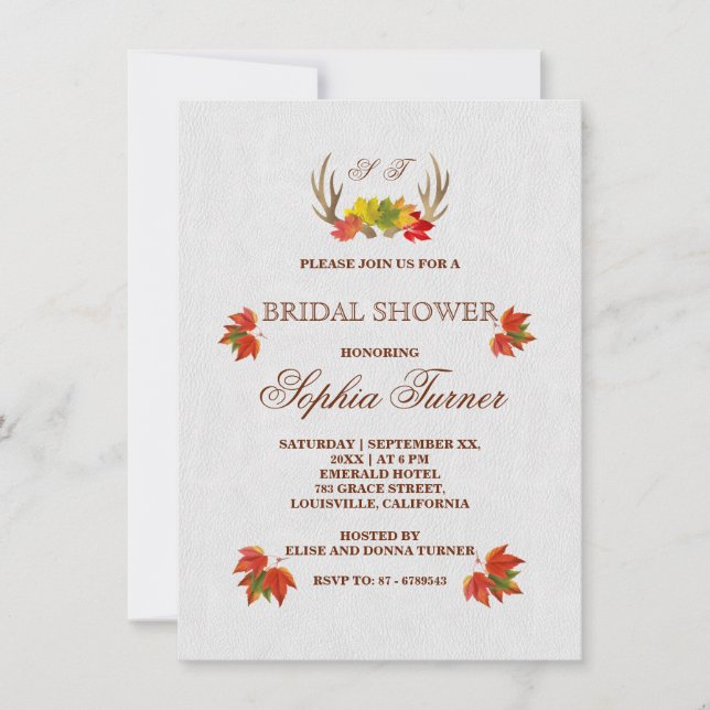 Rustic Antlers Fall Boho Bridal Shower Invitation (Front)