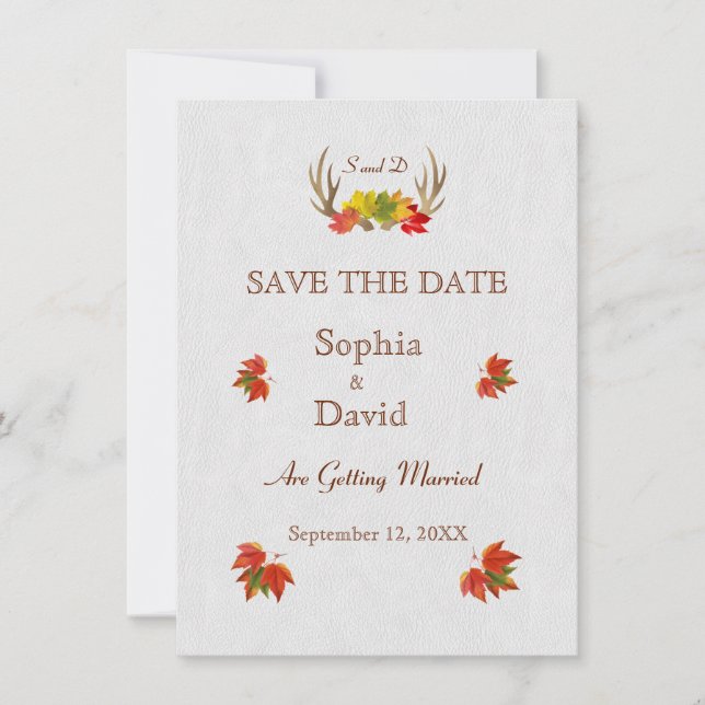 Rustic Antlers Fall Boho SAVE THE DATE Invitation (Front)