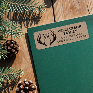 Rustic Antlers Family Monogram Christmas Return Address Label
