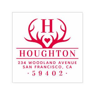 Rustic Antlers Family Name Monogram Return Address Self-inking Stamp