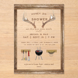 Rustic Antlers Honey Do Couples Wedding Shower  Acrylic Invitations
