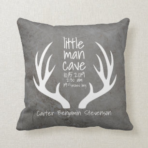 Rustic Antlers Little Man Cave Birth Stats Nursery Cushion