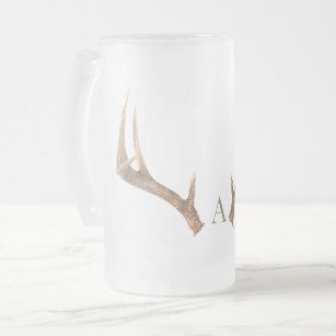 Rustic Antlers Monogram  Frosted Glass Beer Mug