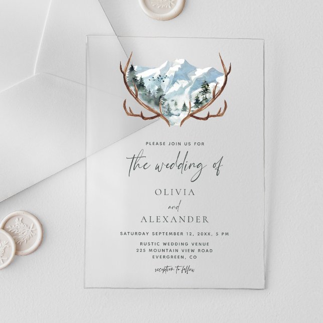 Rustic Antlers Mountain Wedding Acrylic Invitations (Creator Uploaded)
