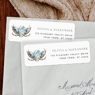 Rustic Antlers Mountain Wedding Return Address Label